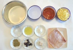 Pizza dough ingredients for making authetic homemade pizza from scratch p