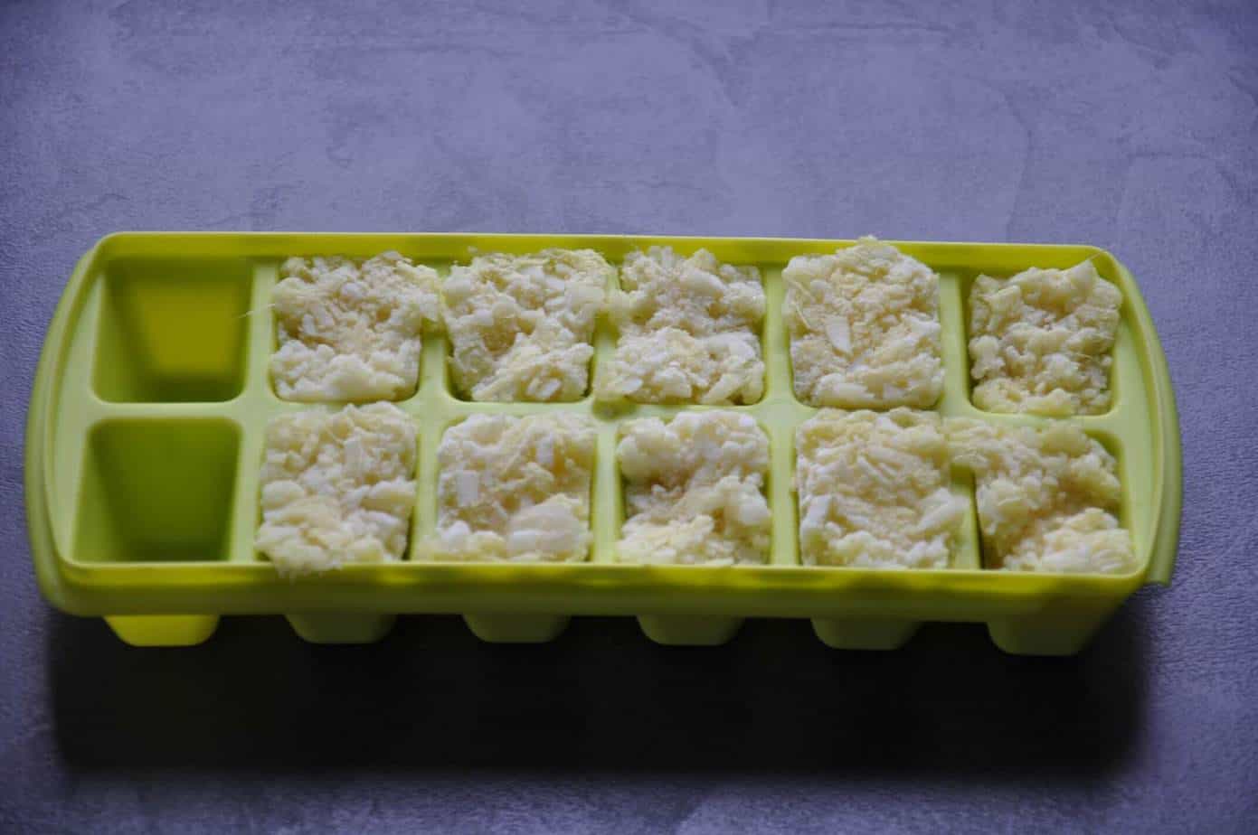 frozen ginger garlic paste in ice cube tray