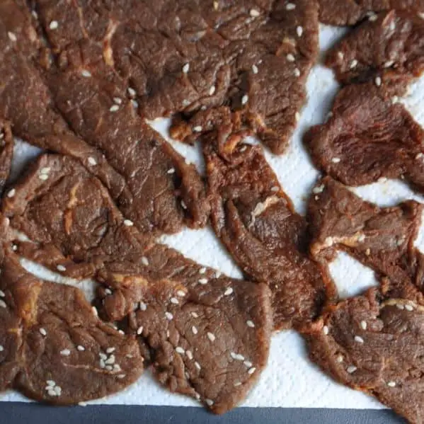 beef jerky in air fryer on paper towel