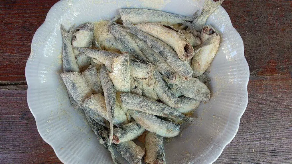fresh sardines and herring cleaned coated with flour