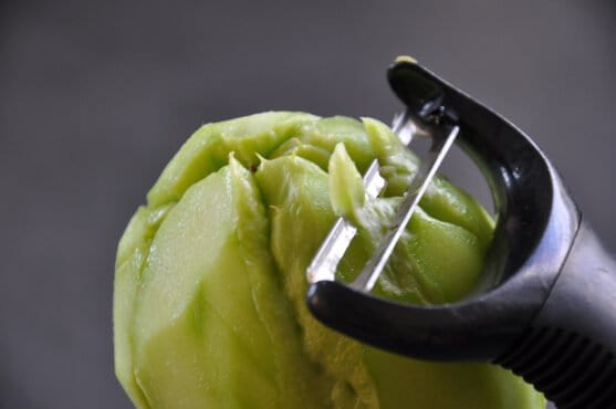 how to peel prickly chayote with Y peeler