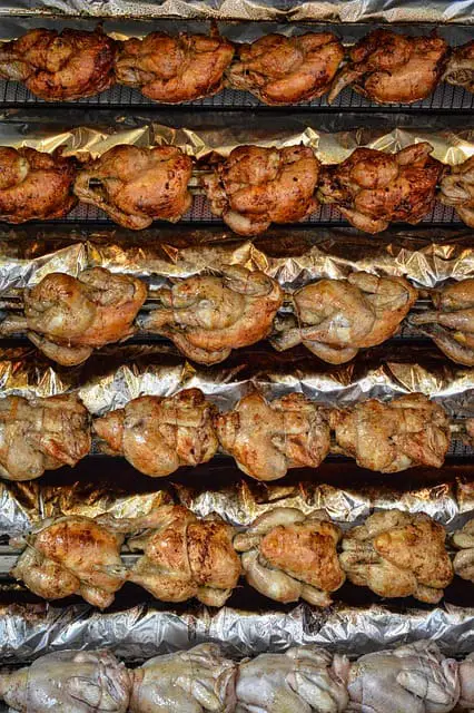 a lot of rotisserie chicken