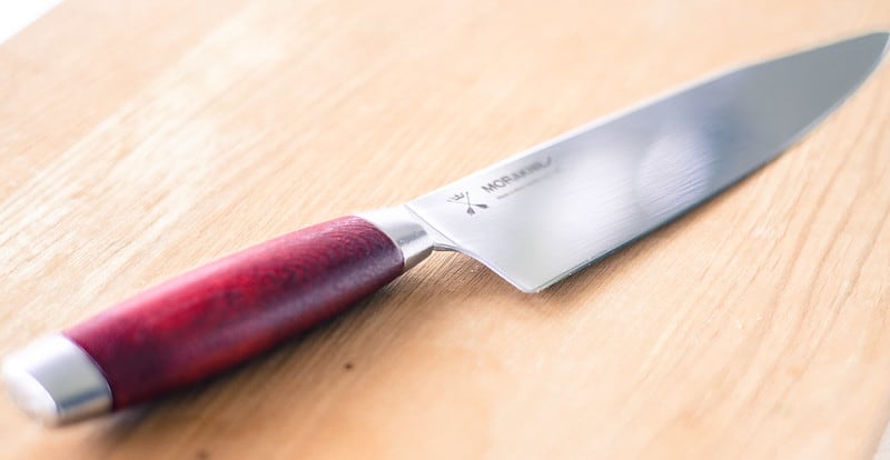 Chef knife on hinoki board