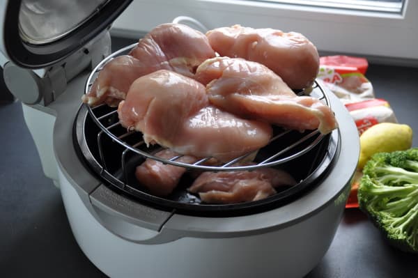 Stack chicken breast, tenders or cutlets on air fryer rack