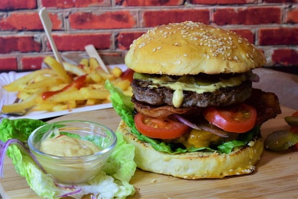 hamburger with fries