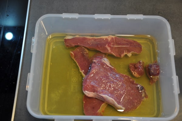 Olive oil aged steak